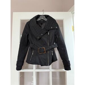 White House Black Market Black Quilted Belted Coat